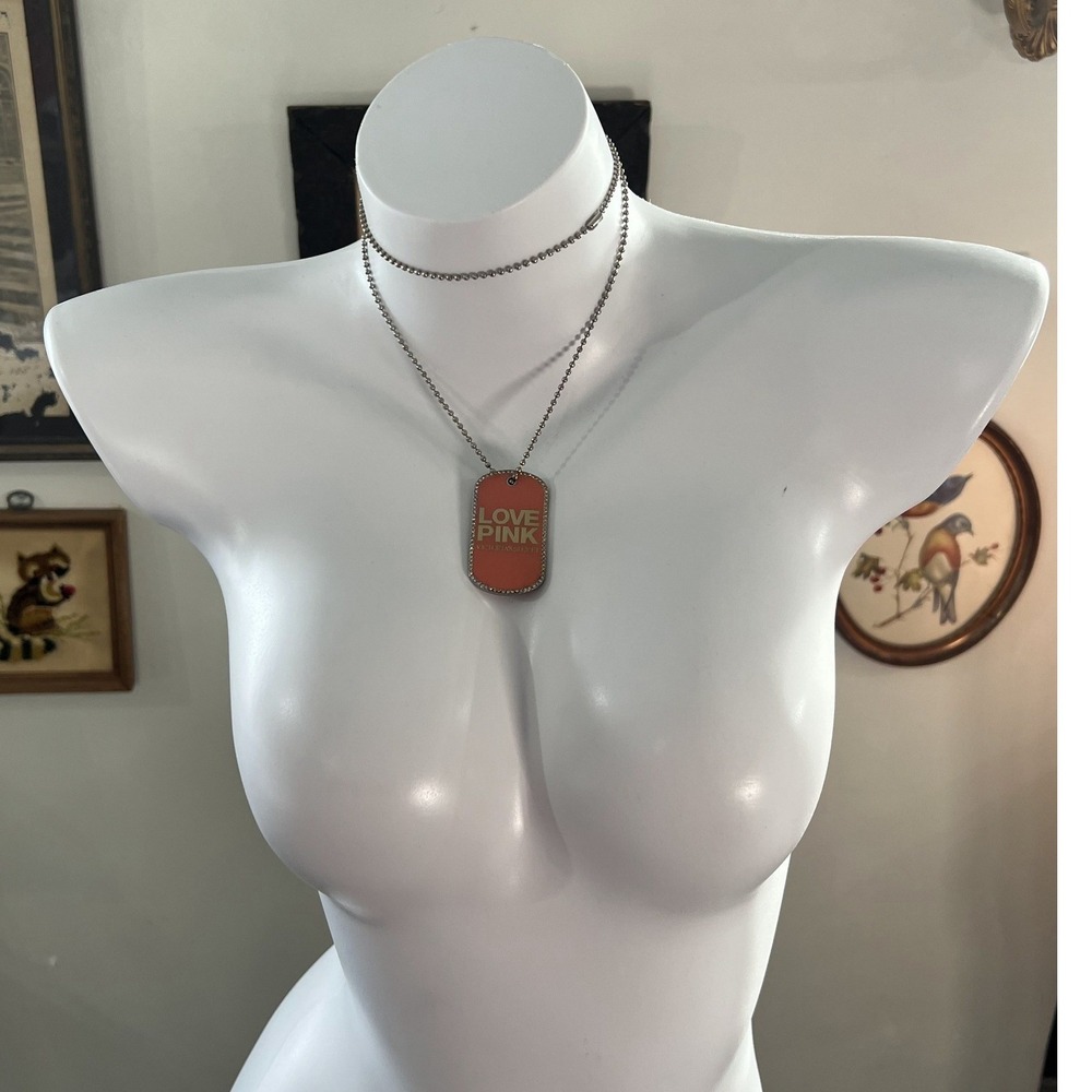 Victoria's Secret Pink Y2K Rhinestone Dog Tag Necklace